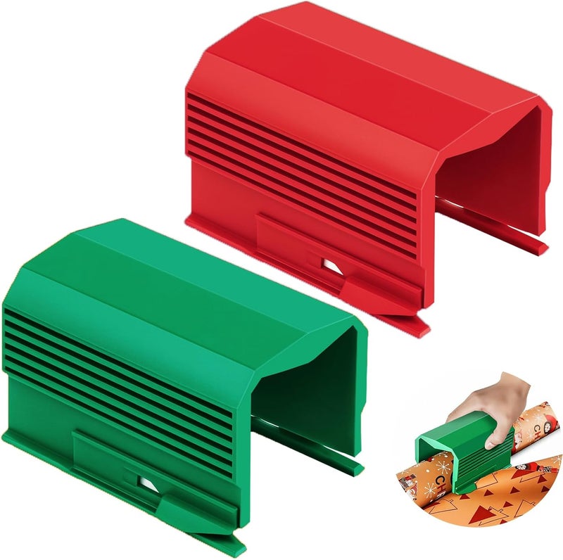 Dinceer Wrapping Paper Cutter 2 Pack, Gift Wrap Cutter Christmas Wrapping Gift Wrap Cutters Slider for Rolls, Paper Roll Cutters Tool for Christmas Birthday Holiday, Red & Green - Image 1